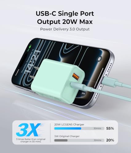 2 Pack USB C Wall Charger Block, 20W Dual Port Fast Charging Adapter - color: 2-Pack Parrot Green