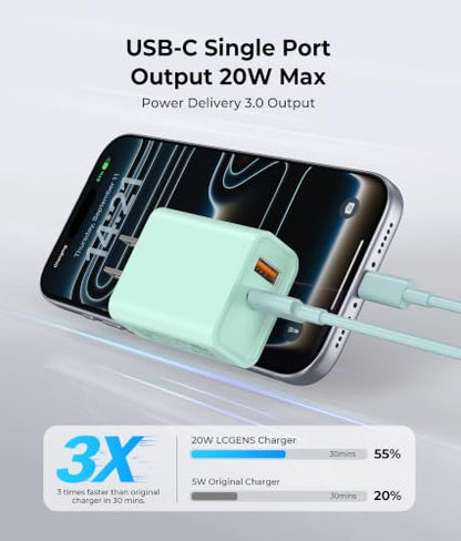 2 Pack USB C Wall Charger Block, 20W Dual Port Fast Charging Adapter - color: 2-Pack Parrot Green