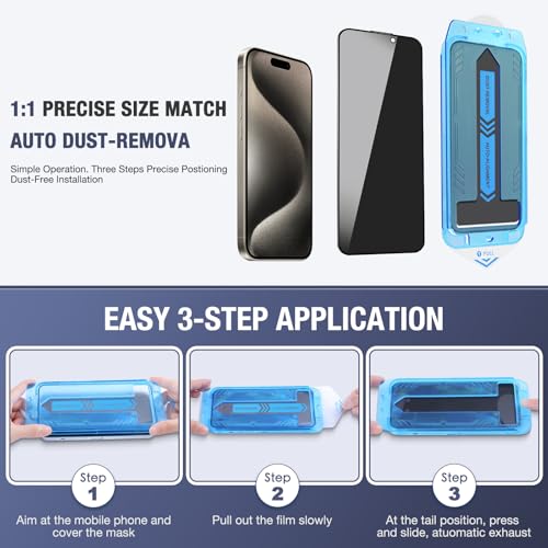 2-Pack Privacy Screen Protector for iPhone 15 Pro Max 6.7-inch, 9H Tempered Glass, Full Coverage, Anti-Fingerprint, Auto Dust-Elimination, No Bubble, Easy Installation - size: for iPhone 15 Pro Max