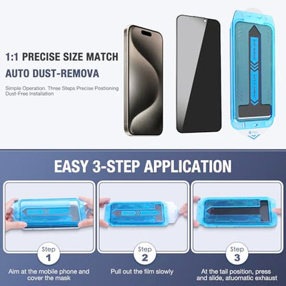 2-Pack Privacy Screen Protector for iPhone 15 Pro Max 6.7-inch, 9H Tempered Glass, Full Coverage, Anti-Fingerprint, Auto Dust-Elimination, No Bubble, Easy Installation - size: for iPhone 15 Pro Max