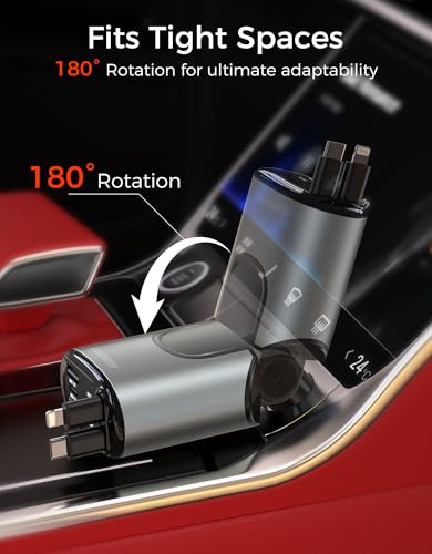 Retractable Car Charger 100W, Phone Charger USB C Fast Charging, 4 in 1 | Cigarette Lighter Adapter for iPhone 17 16 15 14 13 12 11 Samsung Pixel, Travel Essentials Car Accessories Gifts for Him Her