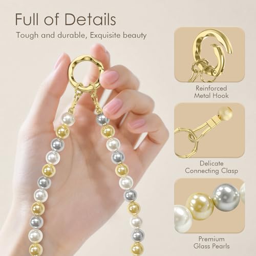SURPHY Phone Charm, Handmade Beaded Phone Wrist Strap with Tether Tab - color: D- Pearl Trio