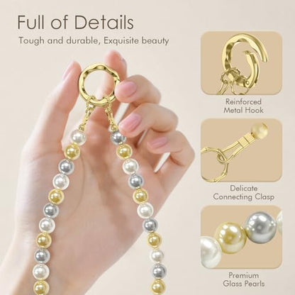 SURPHY Phone Charm, Handmade Beaded Phone Wrist Strap with Tether Tab - color: D- Pearl Trio