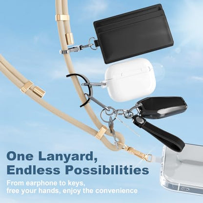 4-IN-1 Phone Lanyard Crossbody & Wrist Strap Kit with 2 Pack Tabs - color: Beige