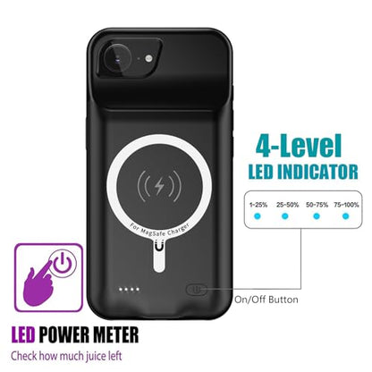 Battery Case for iPhone 17e, Upgraded 10000mAh Rechargeable Portable Charging Case with Wireless Charging Compatible for iPhone 16e/ 17e (6.1inch) with Carplay Extend Battery Pack Charger Case (Black) - size: iPhone 16e/17e -10000mAh