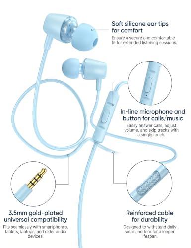 2-Pack Teens Wired Earbuds with Cases, 3.5mm School Headphones, Blueviolet - color: Blueviolet