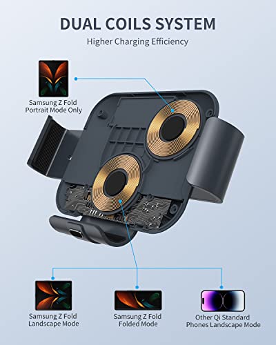 Wireless Car Charger Cup Holder Mount,for Galaxy Z Fold & iPhone