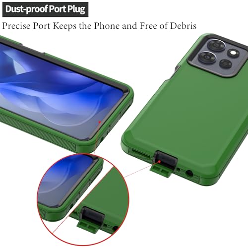 Rugged Phone Case for Moto G Power 5G 2025/Moto G Play 2025, with Belt Clip Holster & Kickstand Heavy Duty Shockproof Protective Full Body Case (Green+Black) - color: Green+Black