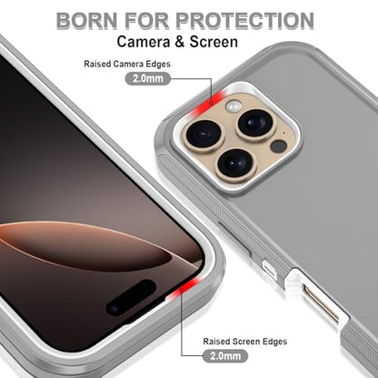 for iPhone 16 Pro Max Case Heavy Duty Protective Shockproof Dropproof 3-Layer Full Body Protection [Without Screen Protector] Tough Rugged Cover for Apple iPhone 16 Pro Max,Grey/White - color: Grey/White