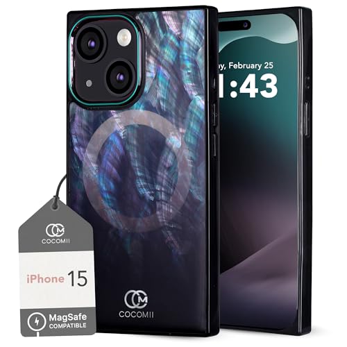 COCOMII Rectangle for iPhone 15 Case, Black Real Mother of Pearl | Compatible with MagSafe Wireless Charging, Shockproof 10ft Drop Protection, Camera & Screen Protection, Premium Glossy Finish - color: Black Real Mother of Pearl, size: iPhone 15 (6.1")