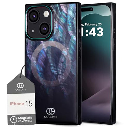 COCOMII Rectangle for iPhone 15 Case, Black Real Mother of Pearl | Compatible with MagSafe Wireless Charging, Shockproof 10ft Drop Protection, Camera & Screen Protection, Premium Glossy Finish - color: Black Real Mother of Pearl, size: iPhone 15 (6.1")