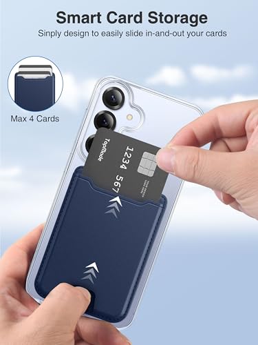 TopMade for MagSafe Wallet, 4 Cards Holder, Strongest Magnetic Phone Wallet - color: Dark Blue