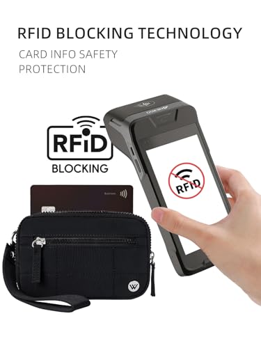 WESTBRONCO Wristlet Wallets for Women – RFID Blocking Quilted Nylon Phone Wallet, Card Holder Purse for Travel & Everyday Use - color: Black