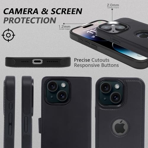 2 in 1 PU Leather for iPhone 14 13 Case, Detachable Wallet Case with Card Holder, Removable Flip Folio Cover with RFID Blocking, Stand Shockproof Phone Cover（Compatible with MagSafe） Black - color: Black, size: Iphone 14 / 13