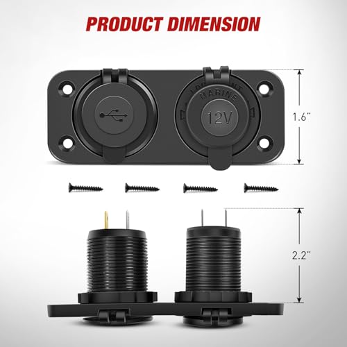 Nilight USB Charger and Cigarette Lighter Socket Outlet Panel Pre-Wired - color: Dual USB