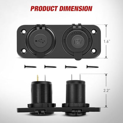 Nilight USB Charger and Cigarette Lighter Socket Outlet Panel Pre-Wired - color: Dual USB