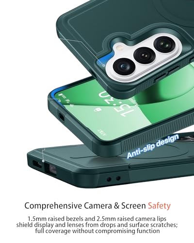 Heavy Duty Magnetic Case for Samsung Galaxy S26 Plus, Military Grade Dual Layer Shockproof, Compatible with MagSafe, Matte Finish Protection Cover - color: Green, size: Galaxy S26 Plus 6.7 Inch