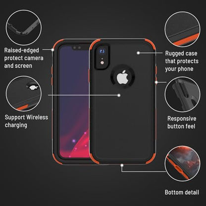 X-belmox for iPhone XR Phone Case [Dropproof] [Shockproof] - Black Orange - color: Black/Orange