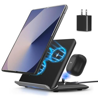 Wireless Charging for Samsung Galaxy Z Fold Series, 2-in-1, 15W Fast Wireless for Galaxy Z Fold 7/6/5/4/3, S24/S23/S22,Note20 Ultra, Galaxy Buds3/2 Pro/2/Live, Black (PD Adapter Included)