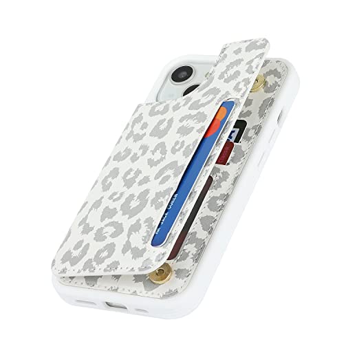 iCoverCase Compatible with iPhone 14 Case with Card Holder, Wallet Case for Women Men RFID Blocking PU Leather Protective Phone Case 6.1 Inch (Gray Leopard) - color: Gray Leopard