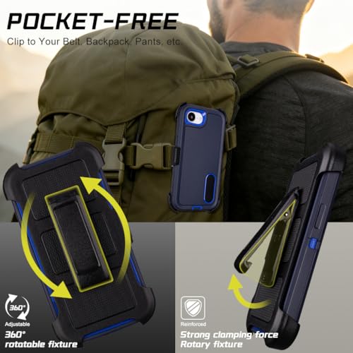 Defender Case for iPhone 17e Case with Belt Clip Holster Outdoor Navy Blue | Heavy Duty Rugged Protective Phone Case, Dual Layer Shockproof Cover - color: Navy Blue