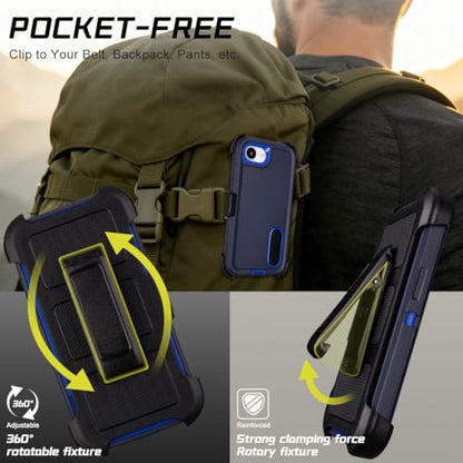 Defender Case for iPhone 17e Case with Belt Clip Holster Outdoor Navy Blue | Heavy Duty Rugged Protective Phone Case, Dual Layer Shockproof Cover - color: Navy Blue