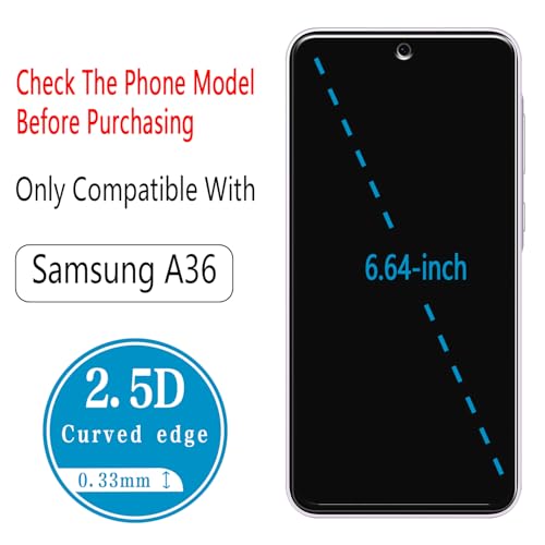 2 Pack Screen Protector for Samsung Galaxy A36 5G Tempered Glass - color: Clear