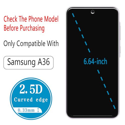 2 Pack Screen Protector for Samsung Galaxy A36 5G Tempered Glass - color: Clear
