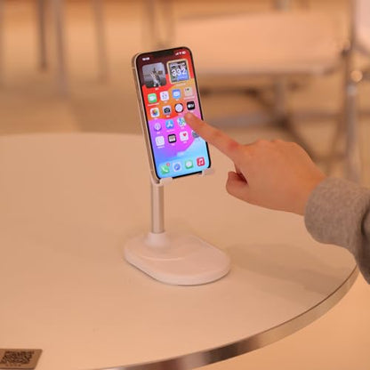 Phone Stand for Desk, Height Adjustable Desktop Phone Holder, 270°Angle Adjustable Tablet Stand with Weighted Base and Aluminum Alloy Support Rod for Phone and Tablet 4"-11" - color: White