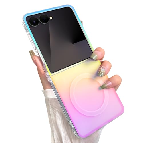 Cute Case for Samsung Galaxy Z Flip 7 Case, Gradient Iridescent | Compatible with Magsafe, Aesthetic Girly Translucent Blue & Pink Glitter Rainbow Magnetic Phone Cover for Women Girls - color: Gradient Blue & Pink, size: Samsung Galaxy Z Flip 7