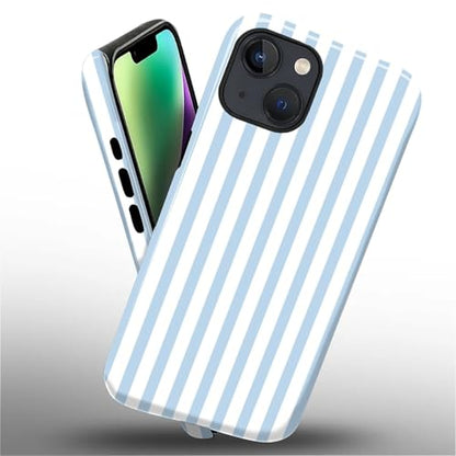 Compatible with iPhone 13/14 Case,Glossy 2-in-1 Sleek All-Inclusive Dual-Layer Material Soft TPU + PC Back for Blue Stripes Geometric Pastel Summer Beach - color: Blue Stripes Geometric Pastel Summer Beach-Glossy, size: iPhone 13/14