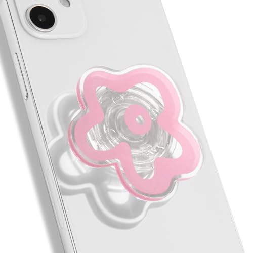 OnTheGrip Cute Transparent Daisy Flower Shape Design Mobile Phone Grip Multi Functional Collapsible Stand Holder for Smartphone Tablet Cell Phone Accessory (Pink)