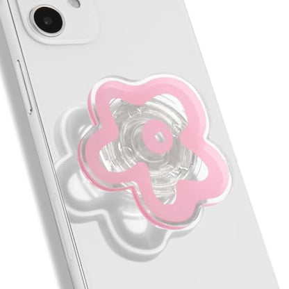OnTheGrip Cute Transparent Daisy Flower Shape Design Mobile Phone Grip Multi Functional Collapsible Stand Holder for Smartphone Tablet Cell Phone Accessory (Pink)