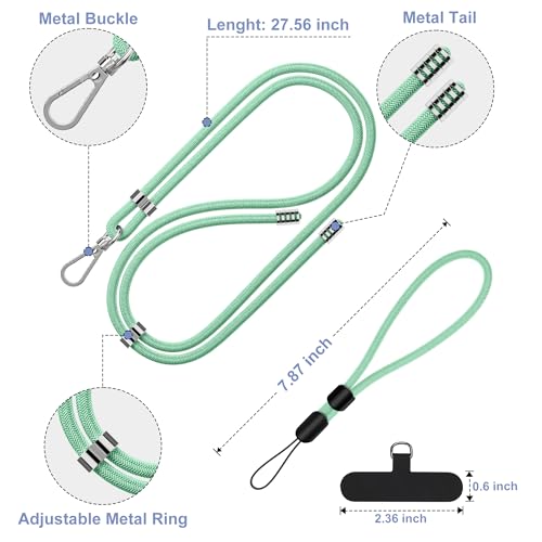 takyu Phone Lanyard, 2 Pack Adjustable Cell Phone Lanyard Crossbody Neck Strap & 2 Pack Phone Wrist Strap with Tether Tabs Compatible for iPhone Android Smartphones-Black Green - color: Black+green