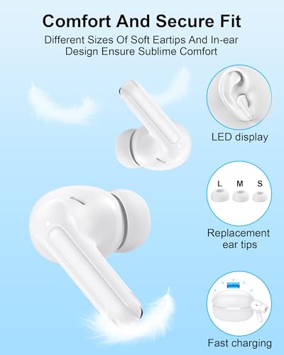 Samsung Wireless Earbuds, Bluetooth Headphones 5.4 for Samsung S26 S25 Ultra S24 FE S23 S22, Noise Control Bluetooth Ear Buds with Mic, HiFi Stereo IPX7 Waterproof Earphones for iPhone 17e Air 16 15 - color: Pure White