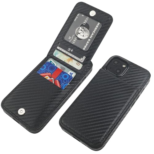 KIHUWEY for iPhone 14 Wallet Case Card Holder Kickstand, Carbon Black - color: Carbon Black