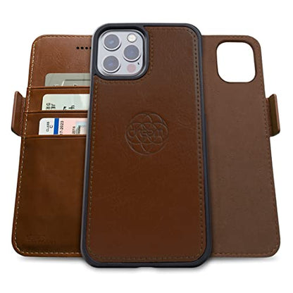 Dreem Vegan Leather Magnetic Detachable Wallet Case for iPhone 13 Pro Max | Built-in Phone Stand, RFID Blocking Card Holder Flip Cover, MagSafe Compatible, Gift Box [Fibonacci: Chocolate] - color: Chocolate, size: iPhone 13 Pro Max