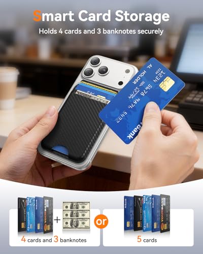 for MagSafe Wallet, 5 Card Holder, Slim Leather Magnetic Wallet for iPhone 17/16/15/14/13/12 Pro Max Plus Air Series, 1 Card Slots & 1 Cash Slot,Carbon Fiber - color: Carbon Fiber