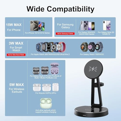 Wireless Samsung Charger | 3-in-1 Charging Station for Samsung Galaxy S25/S24/S23/S22 and Apple Watch 7/6/5/AirPods | MagSafe Charger for iPhone 16/15/14/13/12 |Compatible with Apple Watch and AirPods