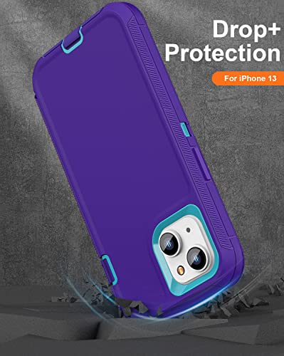 iPhone 13& iPhone 14 Heavy-Duty Case, Military-Grade Shockproof Protection, Includes 2 Tempered Glass Screen Protectors - Purple Blue - color: Purple Blue