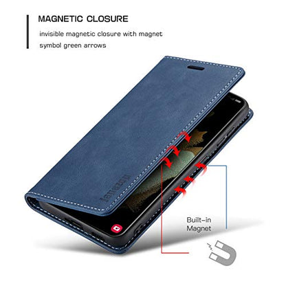 Samsung Galaxy S21+ Plus 5G Case,Samsung Galaxy S21+ Plus 5G Wallet Case with [RFID Blocking] Card Holder Kickstand Magnetic,Leather Flip Case for Galaxy S21+ Plus 6.7 Inch(Blue) - color: Blue, size: S21+ Plus 6.7"