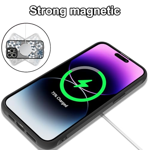 Magnetic for iPhone 14 Pro Max Case,White Flower | [Compatible with MagSafe] Cute Fashion Translucent Matte Hard Back Shockproof Anti-Scratch Phone Case,Ink Flower - color: Ink Flower, size: iPhone 14 Pro Max