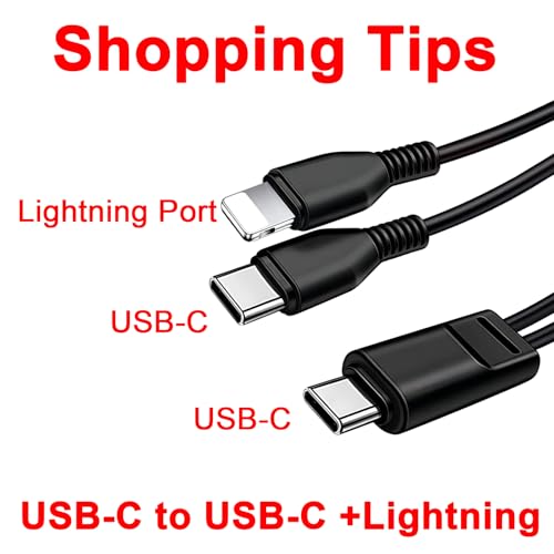 3.3FT Multi Type C Splitter Cable,2 in 1 Multi Charging Cable,Black - size: 3.3FT, style: Lightning + Type-C