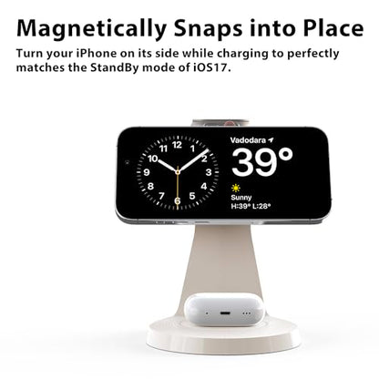 3 in 1 Charging Station for Apple Devices,Mag-Safe Charger Stand Fast Charging,Wireless Charger for iPhone 16/15/14/13/12 Series,& AirPods,& iWatch(USB Charger Included) - color: Warm Gray