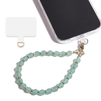 Marble Beaded Phone Wrist Strap for Women, Detachable Design - color: Green Aventurine