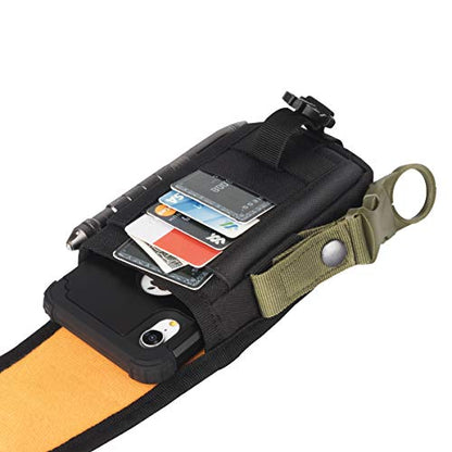 Tactical Phone Holster Pouch Case, Molle Gadget Bag Molle Attachment Belt Holder Waist Bag for 4.7"-6.9" with US Flag Patch for iPhone 18 Pro Max/17 Pro/16 Pro/15 Pro - color: Black