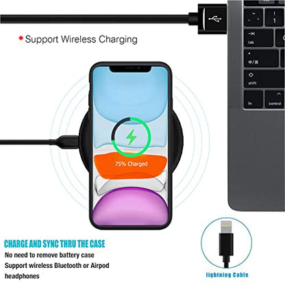 Battery Case for iPhone 11, 10000mAh High Capacity Portable Charger Case Rechargeable Smart Battery Pack Charging Case with Wireless Charging Support Carplay Compatible for iPhone 11 (6.1 inch)-Black - size: iPhone 11