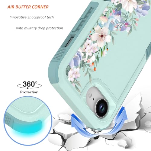 for iPhone 17e Case & iPhone 16e Case: Cute Flowers Floral Design for Girls Women Military Grade Drop Protection TPU Bumper Shockproof Silicone Phone Cover (Mint Green/Magnolia) - color: Mint Green/Magnolia