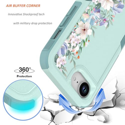 for iPhone 17e Case & iPhone 16e Case: Cute Flowers Floral Design for Girls Women Military Grade Drop Protection TPU Bumper Shockproof Silicone Phone Cover (Mint Green/Magnolia) - color: Mint Green/Magnolia