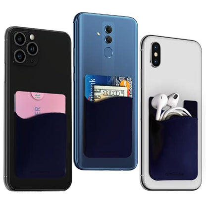 USA Merchant Redesigned Card Holder - Silicone Stick on Cell Phone Wallet with Pocket for Credit Card ID Business Card - iPhone Android & Smartphones (Navy) - color: Navy
